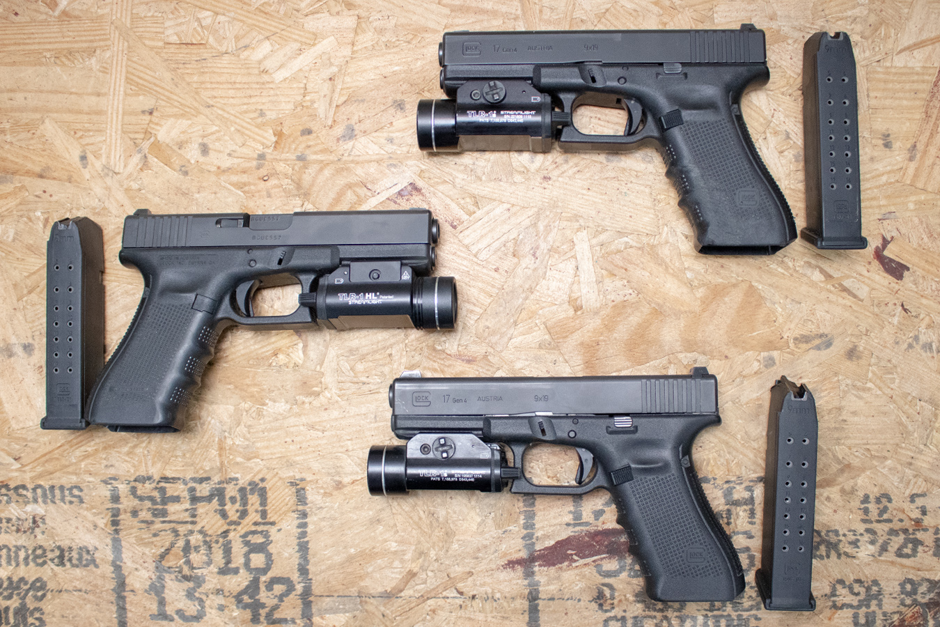 GLOCK 17 Gen4 9mm Police Trade-In Pistols with Night Sights and TLR-1 Light (Fair Condition)